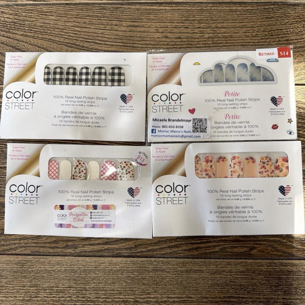 4 Sets Of Color Street Nail Polish Strips Cherry Floral Plaid Made USA Retired
